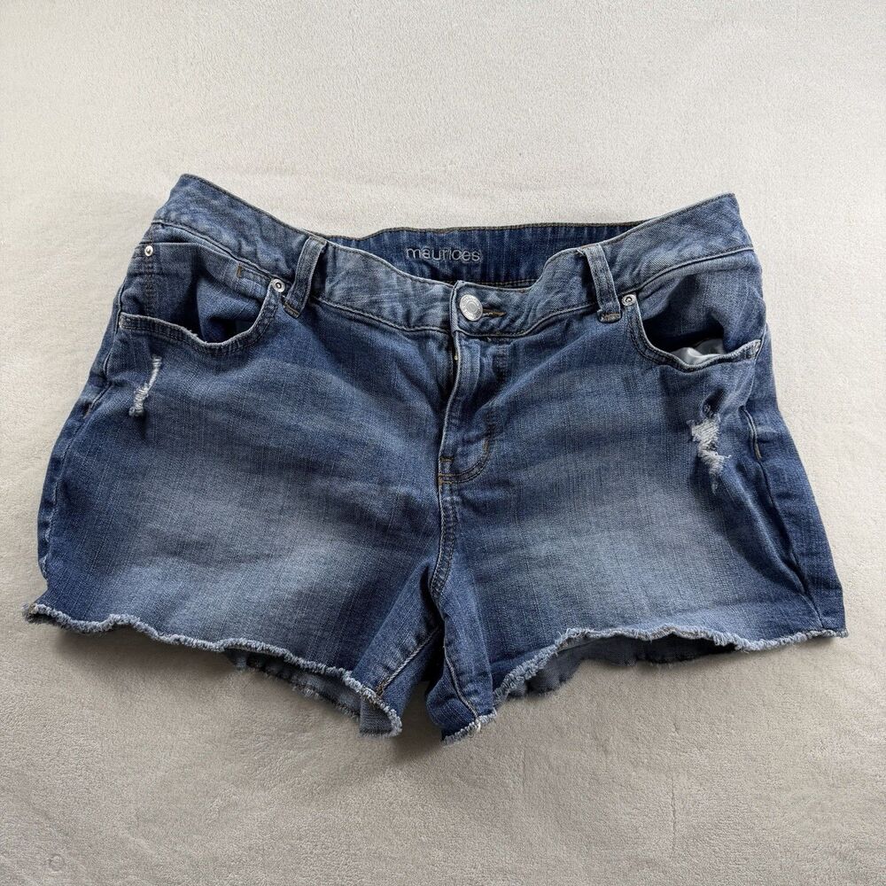Maurices Womens Size 16 Denim Shorts Distressed Frayed Hem Cutoff Blue Jean 3”